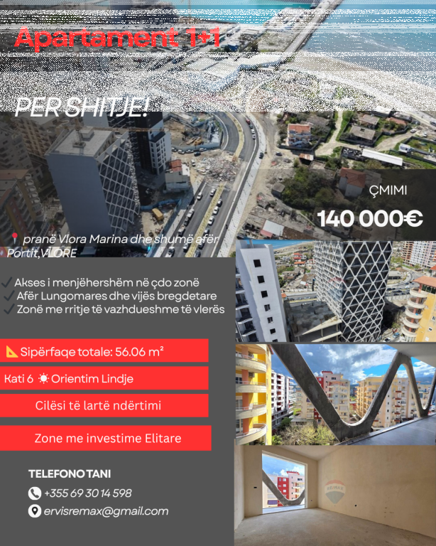 APARTAMENT 1+1 NË SHITJE PRANË PORTIT – VLORË