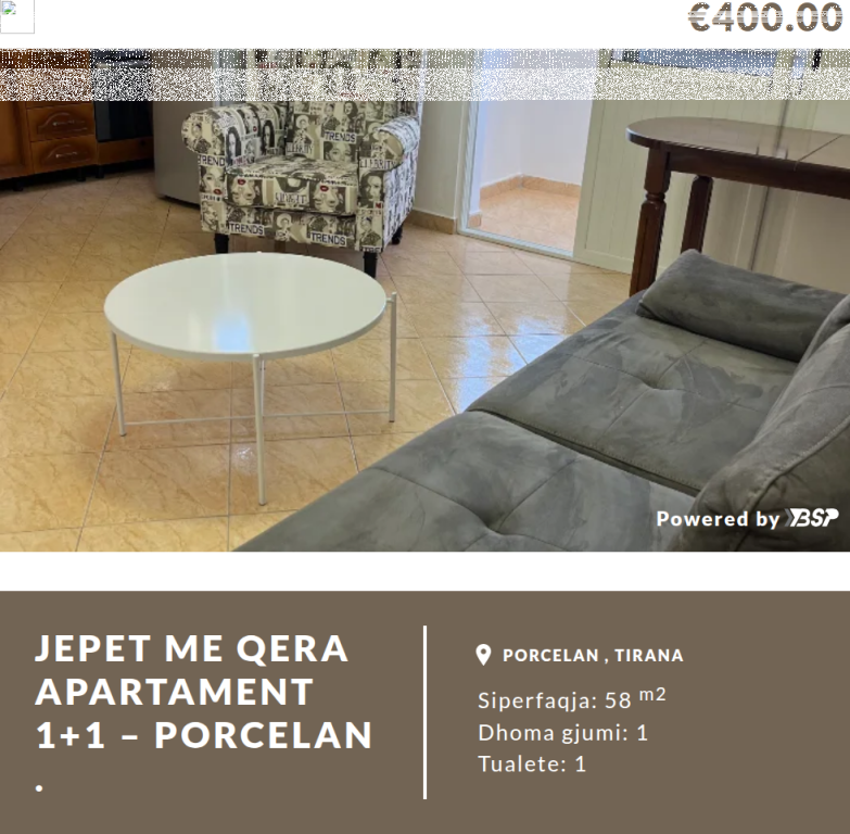 AFFITTASI APPARTAMENTO 1+1 – PORCELAN