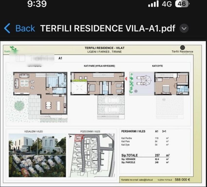 🏡 Vilë 3-Katëshe për Shitje – Liqeni i Farkës, Residenca Tërfili