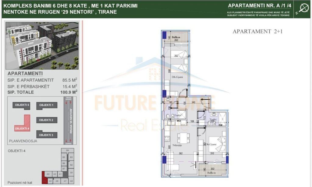 In vendita, Appartamento 2+1+2 + Posto Auto, Tirana Entry 2, Tirana.