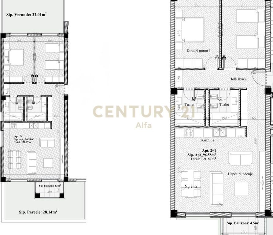 Shitet apartament 2+1+2 me verande tek Rolling Hills Liqeni-Farke!
