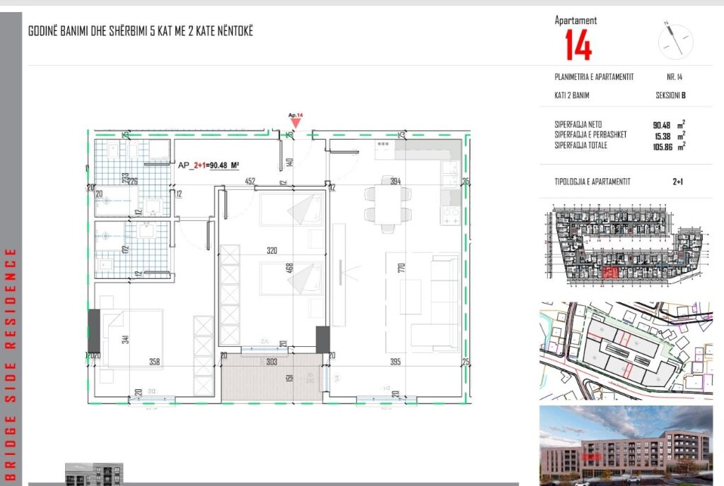 🏢 Shitet Apartament 2+1 – Bridge Side Residence, Babrru