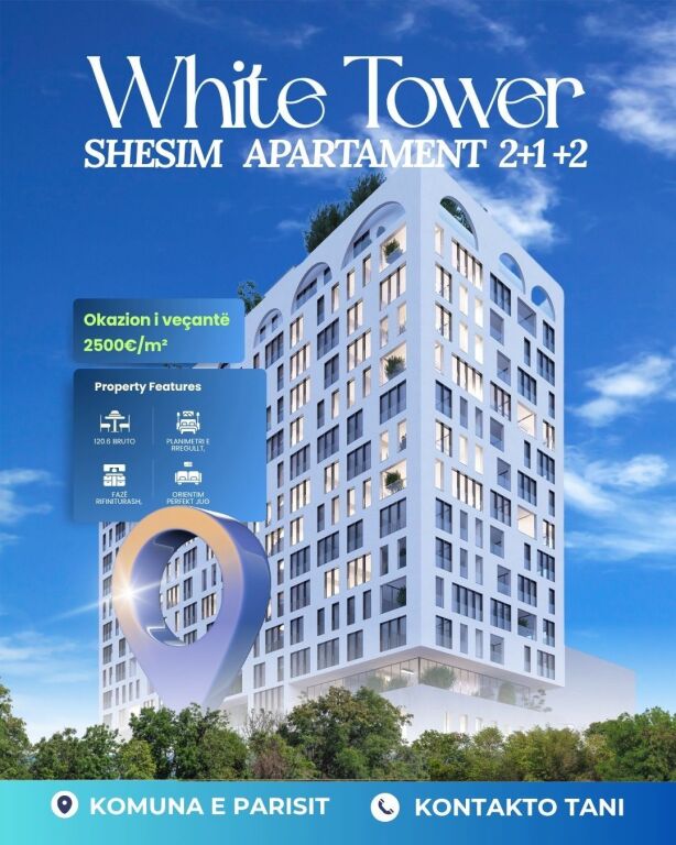 Shitet apartament 2+1+2 në White Tower, Komuna e Parisit