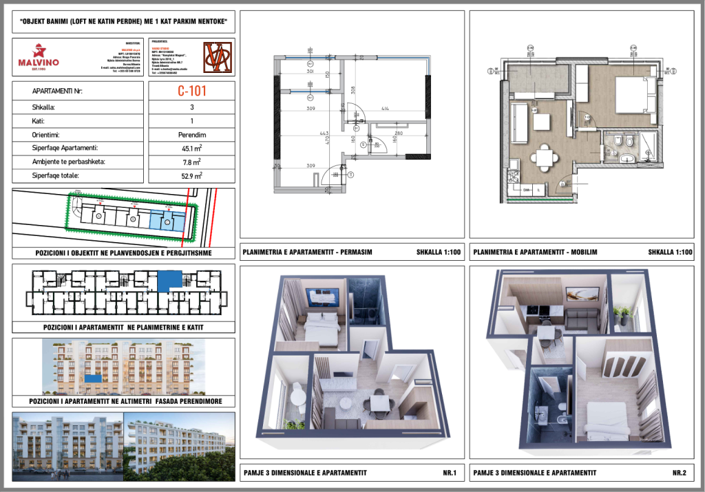 Apartament 1+1 ne shitje "La Mer Residence" Golem