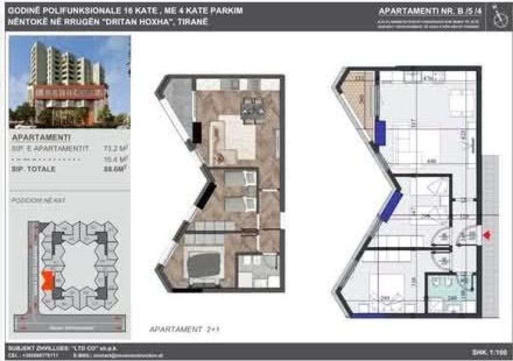 SHITET APARTAMENT 2+1 - Rruga Dritan Hoxha, Tirane