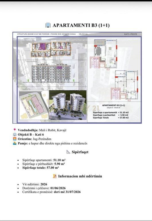 Apartament 1+1 Për Shitje në Mali i Robit.