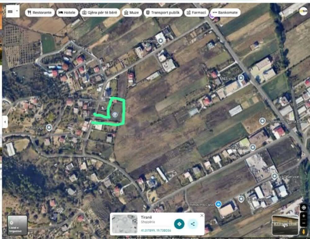 Land for sale in Prush, Tirana – 1,250 m²