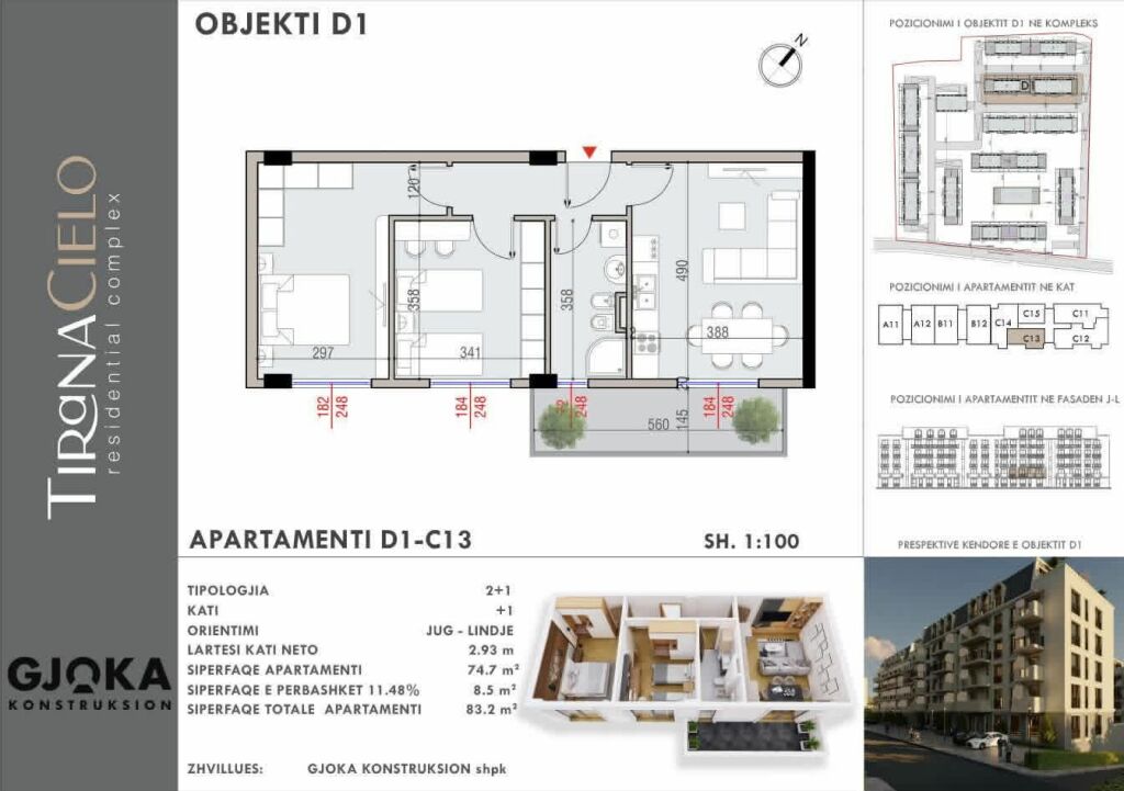 SHITET APARTAMENT 2+1 - MJULL-BATHORE , REZIDENCA TIRANA CIELO