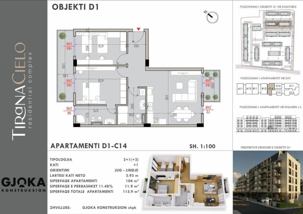 SHITET APARTAMENT 2+1+2 - MJULL-BATHORE , REZIDENCA TIRANA CIELO