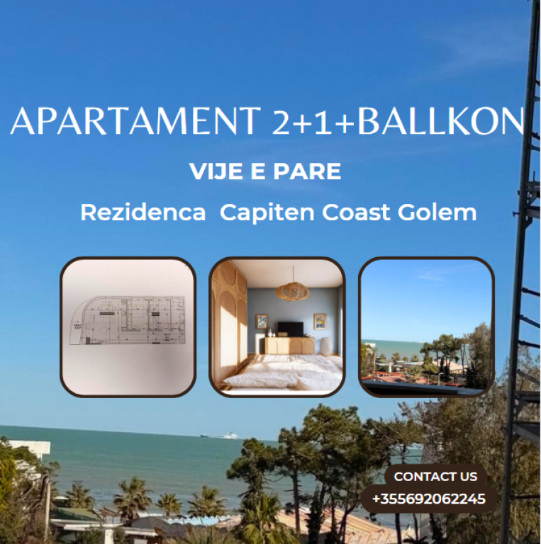 Shitet apartament 2+1 + ballkon në Rezidencën Captain Coast, Golem