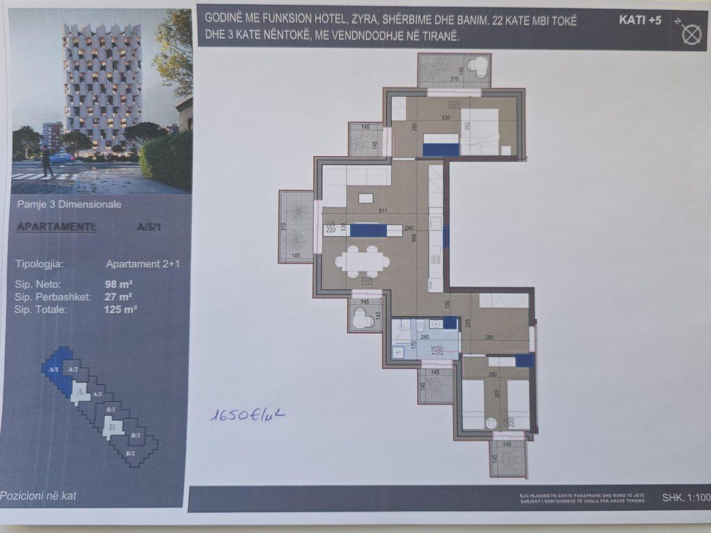 (Okazion)Apartament Luksoz 2+1 në shitje – Kati i 5-të