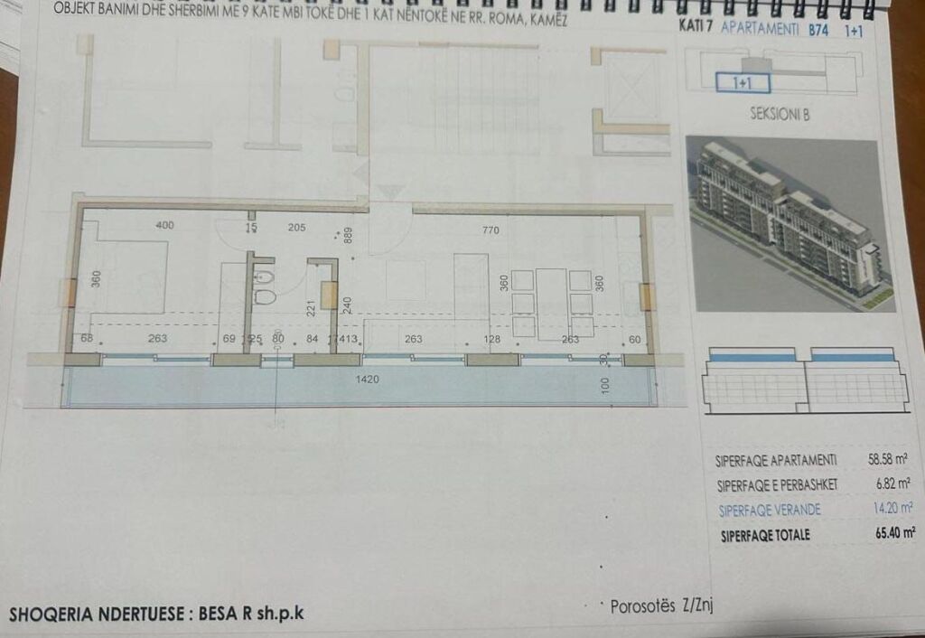 Shitet apartament 1+1+verande