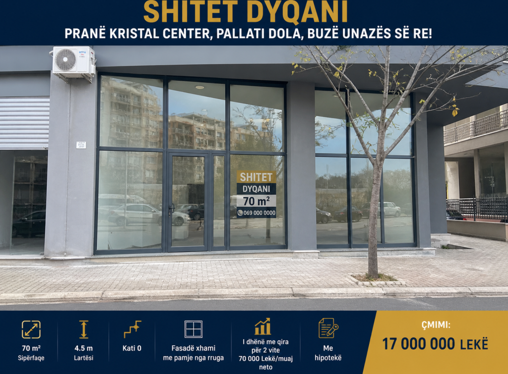Shitet dyqani-50 m ne krahe te Kristal Center,pallati Dola,buze Unazes se Re!