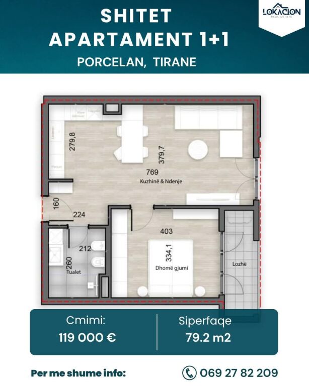 SHITET APARTAMENT 1+1 - PORCELAN, TIRANE