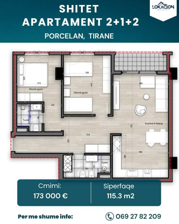 APPARTAMENTO 2+1+2 IN VENDITA - PORCELAN, TIRANA
