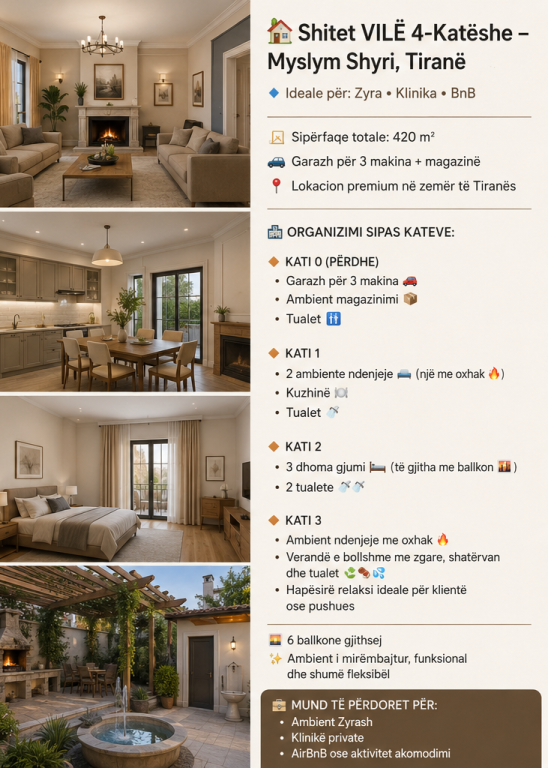🏡✨ Shitet VILË 4-Katëshe – Myslym Shyri, Tiranë ✨🏡