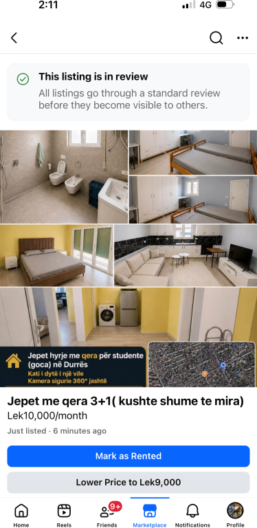 Jepet me qera apartament 3+1 në Durrës për studente – kushte shumë të mira