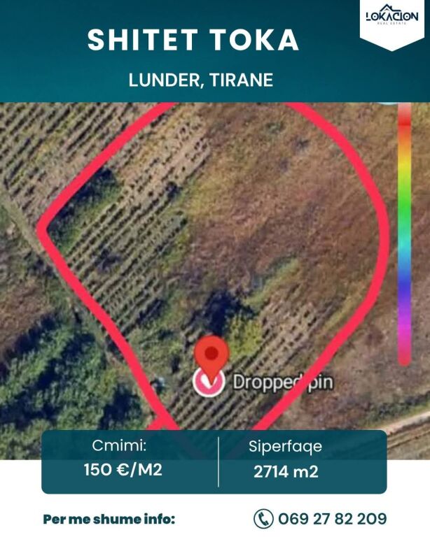 LAND FOR SALE 2714 M2 - Lunder, Tirana
