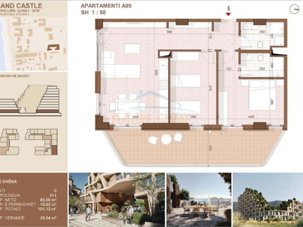 Appartamento 2+1 in vendita nella residenza Sand Castle, Shëngjin, a soli 150 metri dal mare.