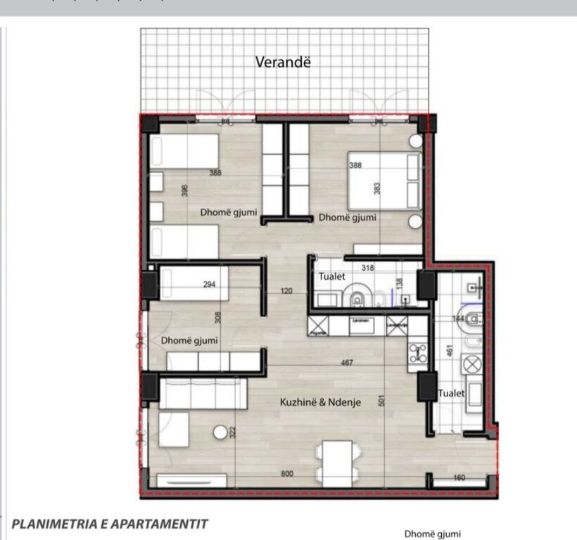 SHITET APARTAMENT 2+1+2 me Verande - PORCELAN, TIRANE