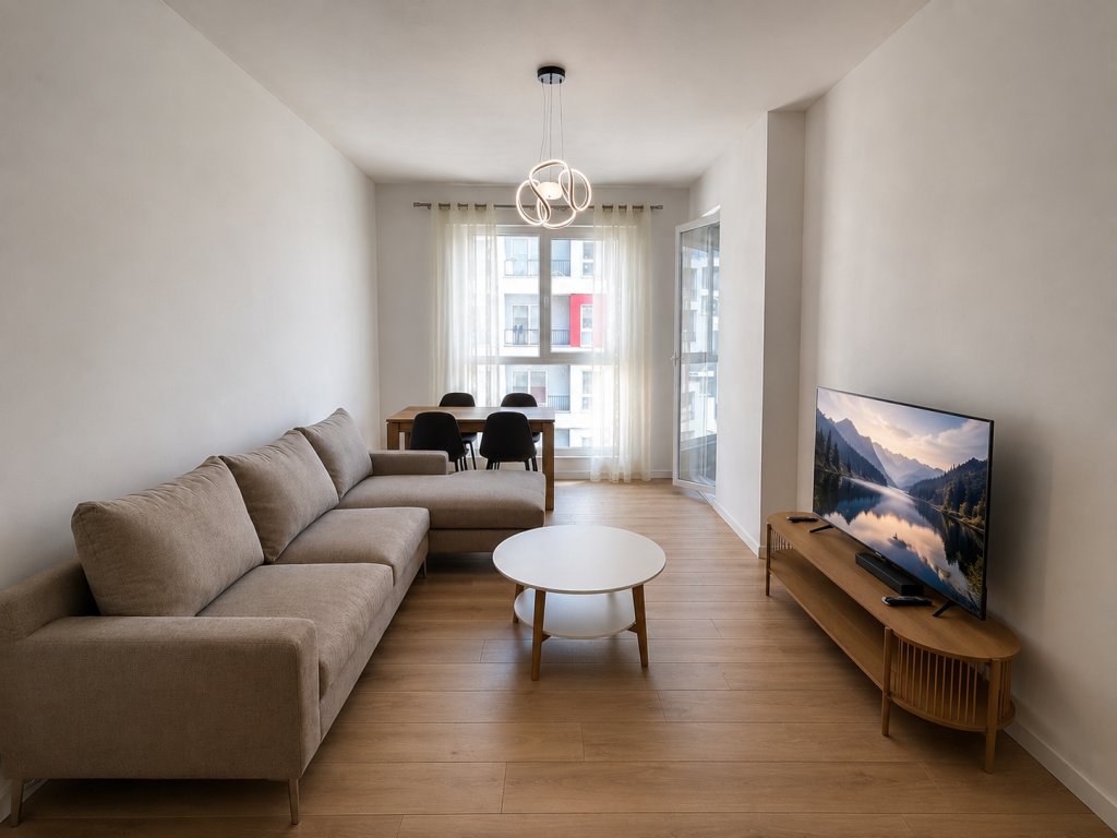 Tirane, jap me qera apartament 2+1+2 tualete+ Ballkon Kati 6, 90 m², 45.000 Lekë (Univers City)