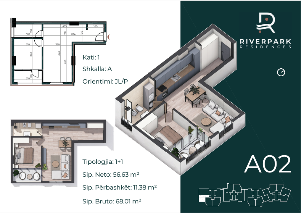 Apartament 1+1 në shitje, kompleksi "RiverPark", 109.000 Euro