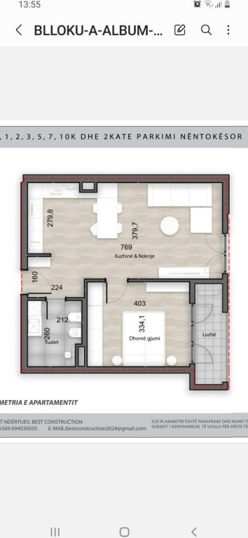 SHITET APARTAMENT 1+1 +2 - PORCELAN, TIRANE