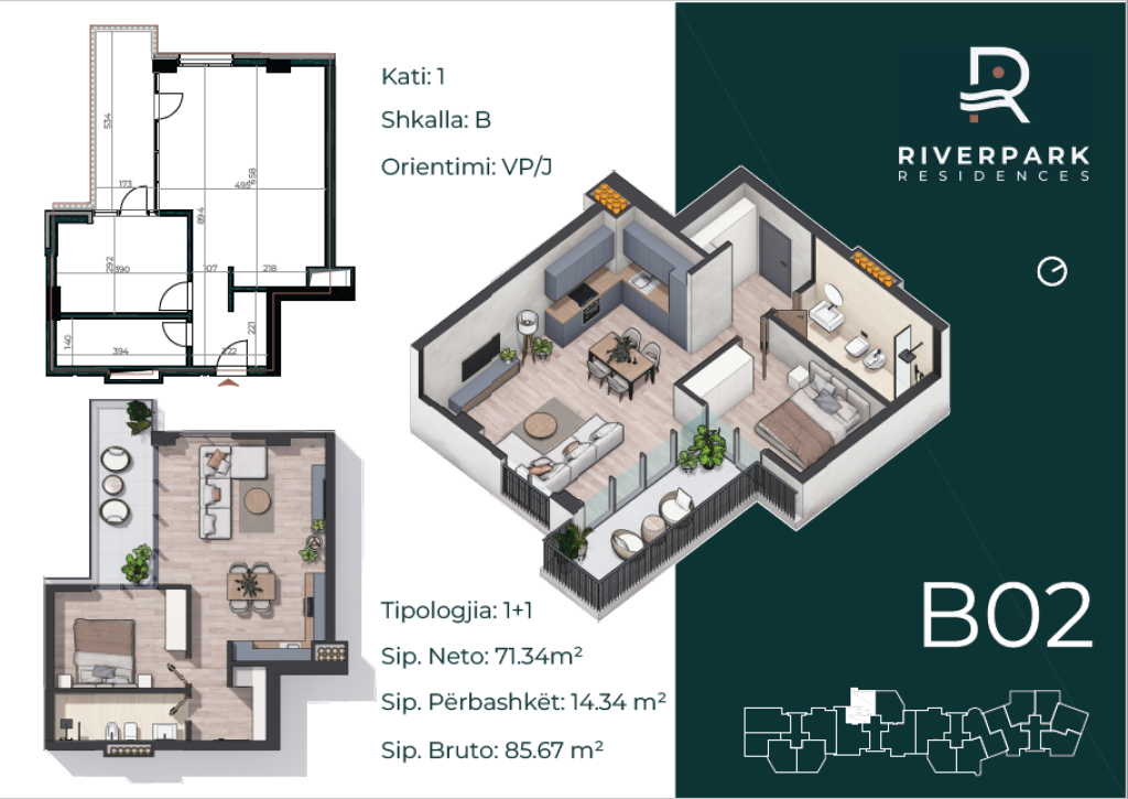 Apartament 1+1 në shitje, kompleksi "RiverPark", 137.000 Euro