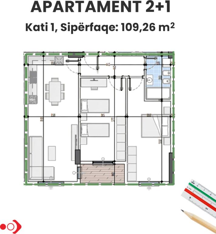 Apartment 2+1 for sale, "Tirana View Residence" Complex