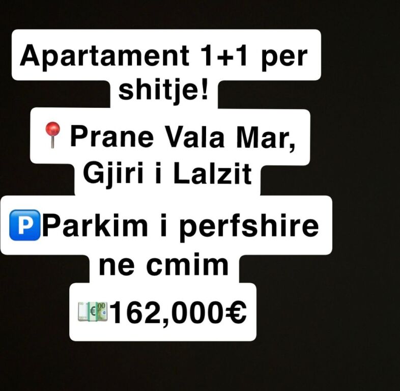 Apartment 1+1 for sale with parking, Gjiri i Lalzit, near Vala Mar