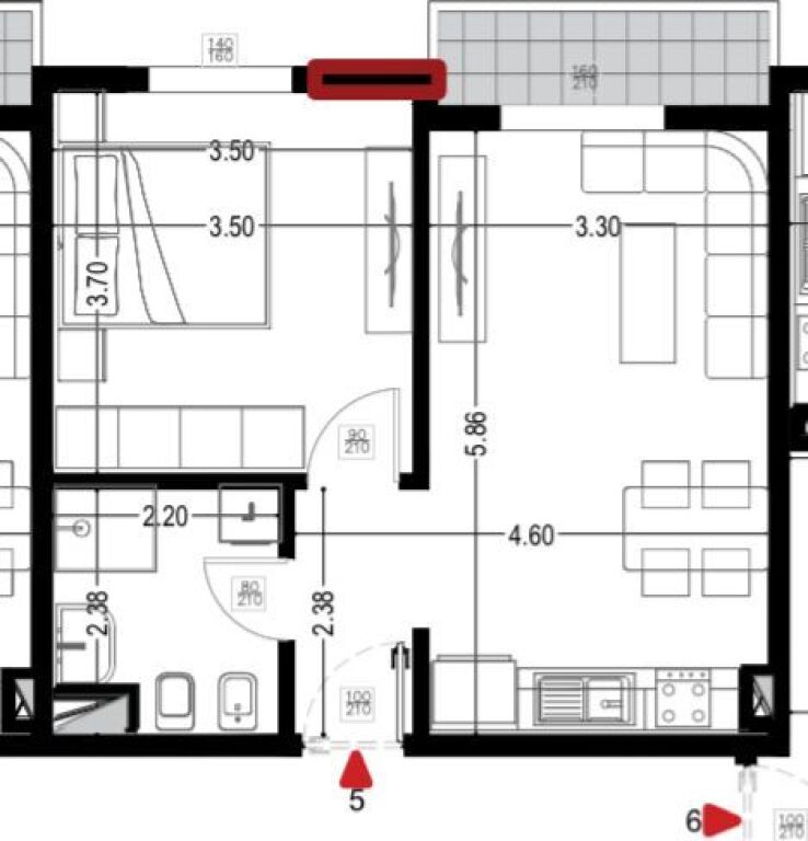 Apartment 1+1 for sale, Golem next to Hotel Flowers (under construction phase) 1250 euros per m2