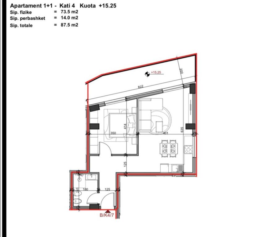 Vendiamo appartamento 1+1 ad Aluna 5 a Paskuqan - 87.5 m2 - Planimetria perfetta