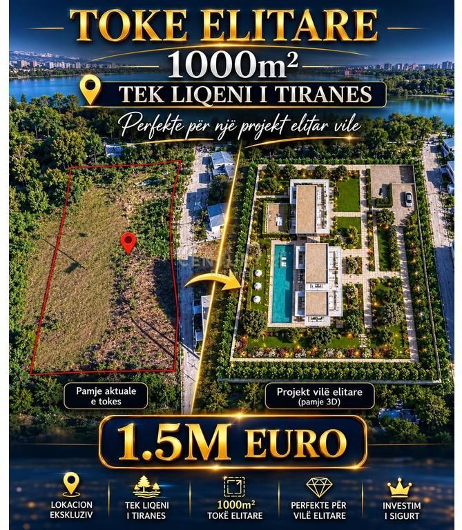 Tokë Elitare Në Shitje Tek Liqeni i Tiranës - 1.500.000€ | 1000 m²