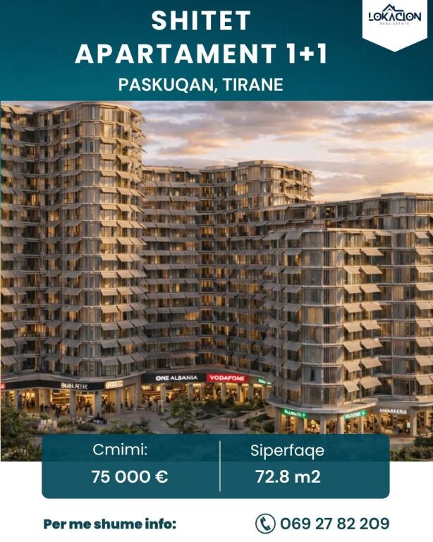 SHITET APARTAMENT 1+1 - Coral Building, Paskuqan, Tirane