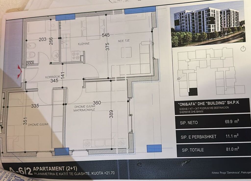 Shitet apartament 1+1 Belfior 2 Paskuqan
