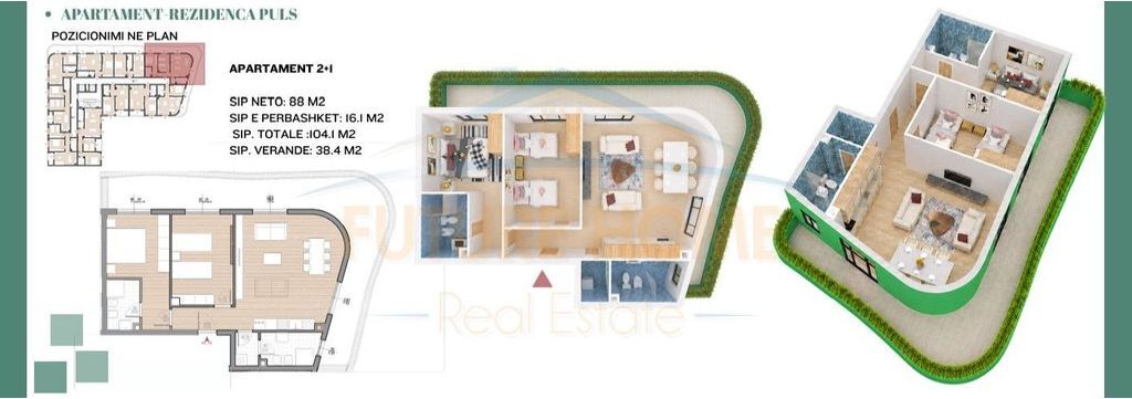 Shitet Apartament 2+1+Verande ,Rezidenca Puls prane Spitalit Amerikan 2