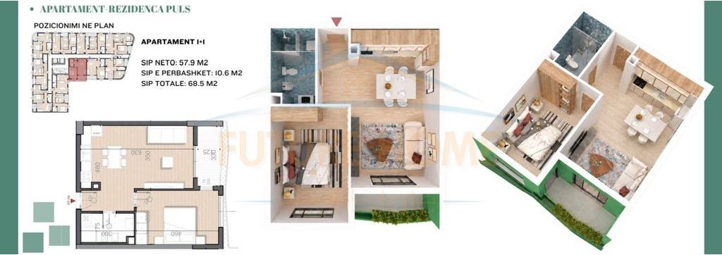 Shitet Apartament 1+1,Rezidenca Puls prane Spitalit Amerikan 2