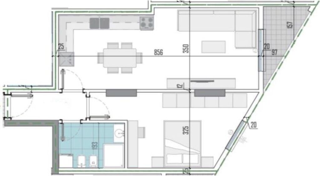 1+1 apartment for sale at La Viola Residence in Paskuqan.