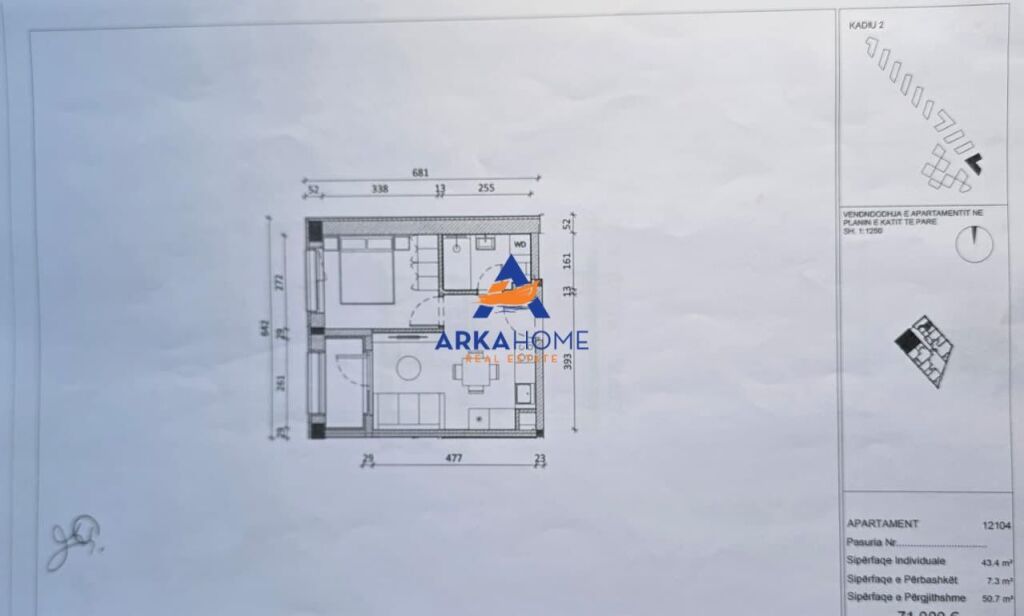 SHITET APARTAMENT 1+1+BALLKON "REZIDENCA KADIU, ALI DEM" 76050 EURO