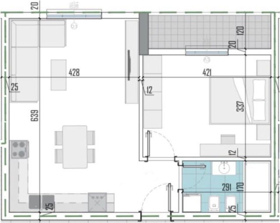 1+1 apartment for sale at La Viola Residence in Paskuqan.