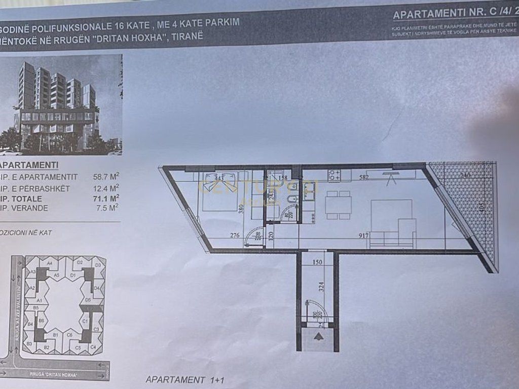 APARTMENT 1+1 FOR SALE IN THE COLONNADE RESIDENCE NEAR ZOGU I ZI, TIRANA!!