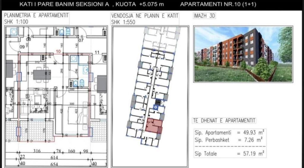 Apartament 1+1 me shitje ne Paskuqan