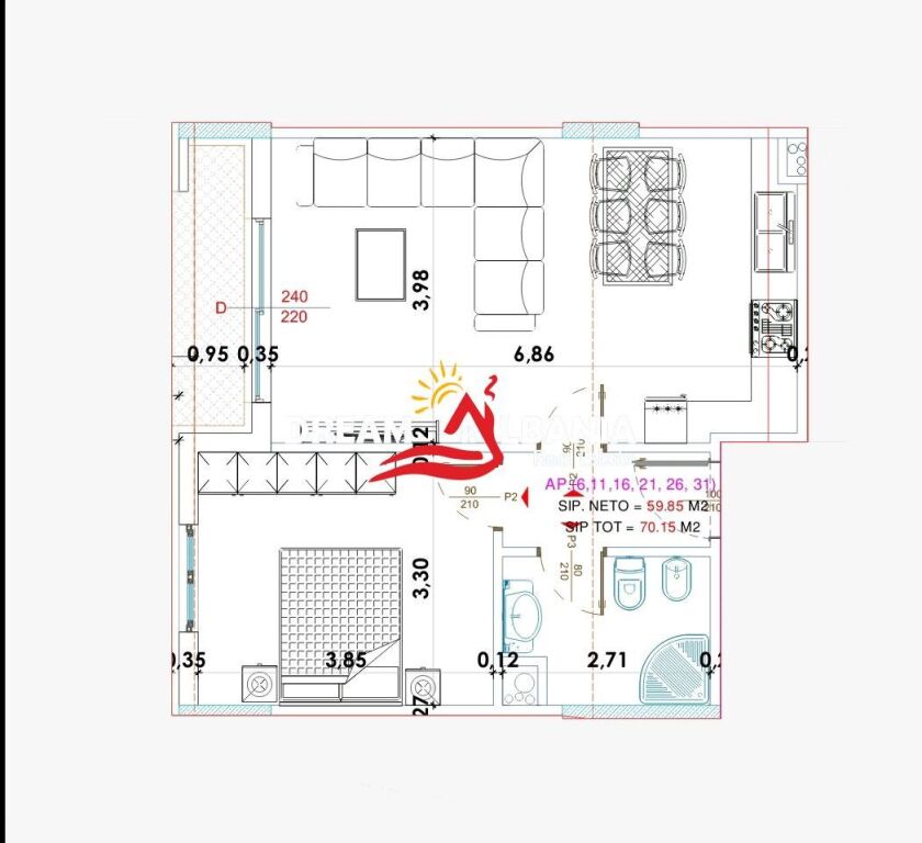 Apartment 1+1 for Sale near KMY, Rexhep Shala Street in Yzberisht (ID 41111584)