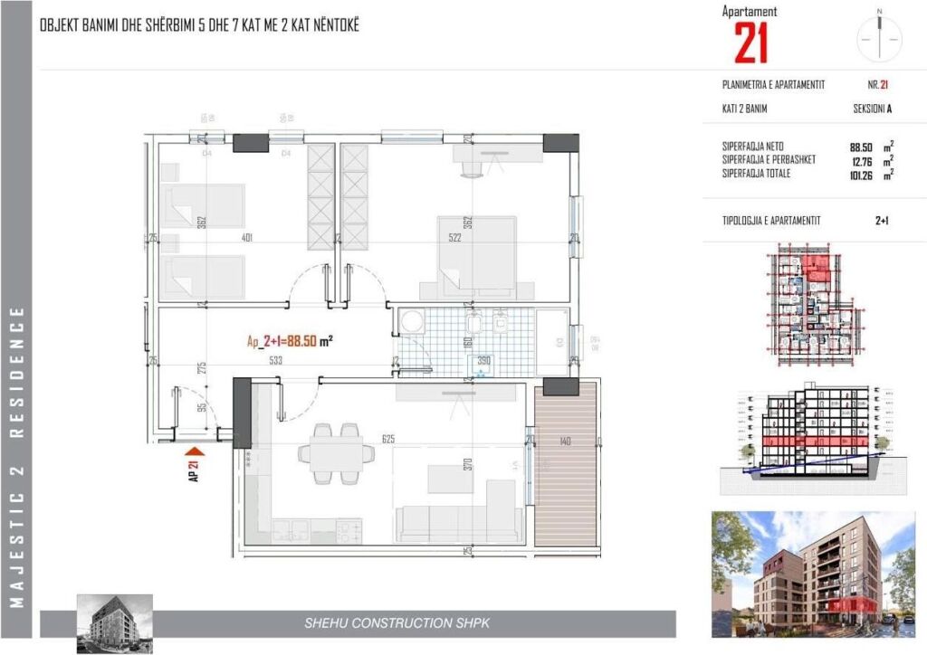 Appartamento 2+1 in Vendita a Paskuqan / Presso Majestic Residence 2