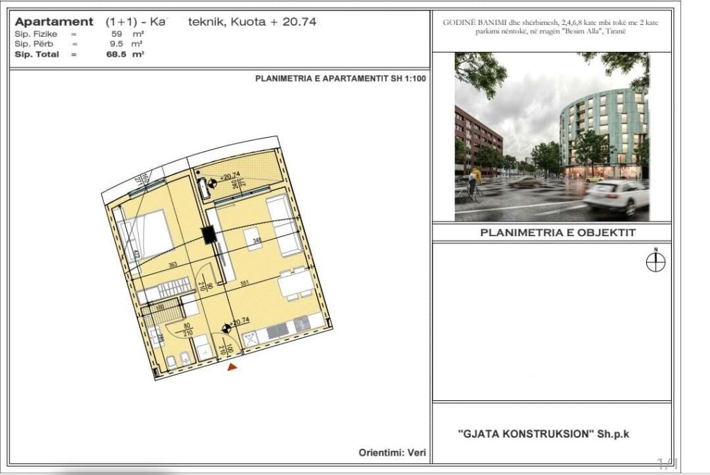 SHITET: 1+1 📍Yzberisht - Gjata Construction (Perballe Grand Gallery) - 140,000€ - Sp.70m² - Pallat i Ri V.2025 me Hipoteke
