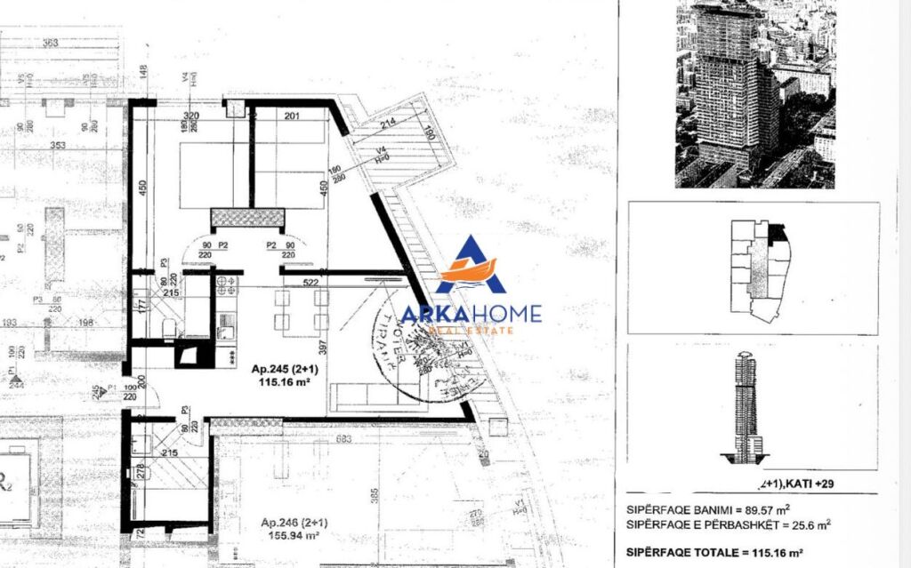 FOR SALE APARTMENT 2+1+BALCONY " THE 44 TOWER, DRITAN HOXHA STREET " 311,000 EURO