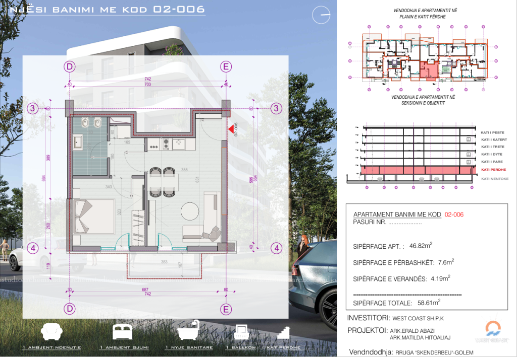 Furnished 1+1 apartment for sale in Golem, Mali i Robit, Durrës - 93,800€ | 58.61 m²