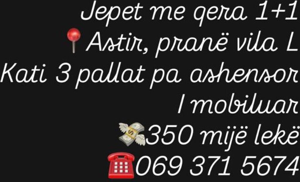 Appartamento in affitto 1+1- 📍Astir, vicino a Vila L - 350 mila lek