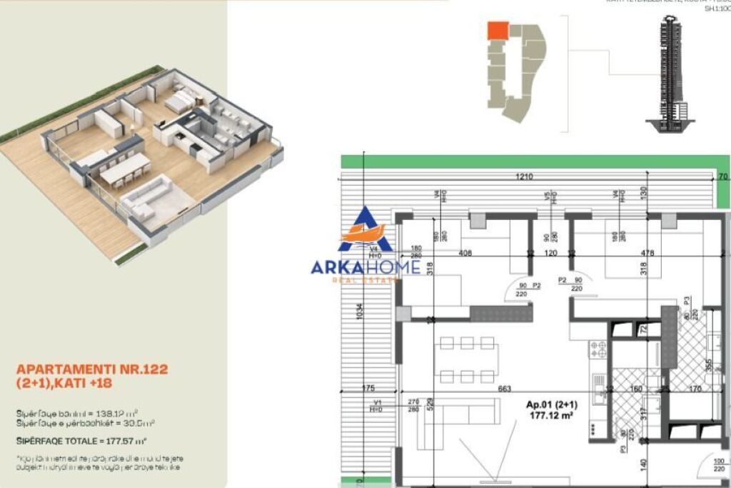 SHITET APARTAMENT 1+1BALLKON "THE FORTY FOUR TOWERS, ZOGU I ZI" 238.500 EURO