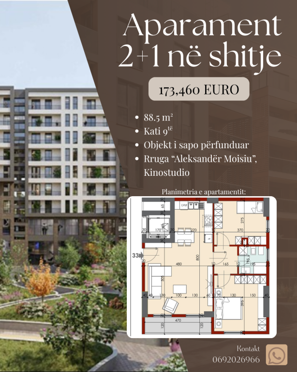 Appartamento 2+1 in vendita – Kinostudio, Tirana
